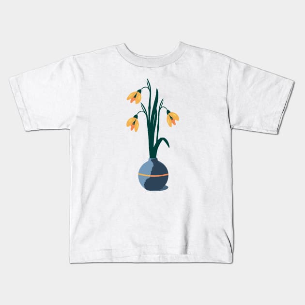 Minimalist Abstract Nature Art #51 Snowdrop Flower Indoor Plant in Retro Style Kids T-Shirt by Insightly Designs